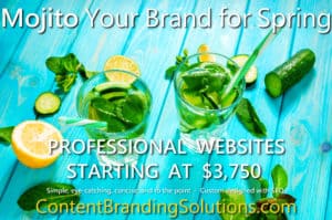 Mojito your brand for Spring - Two fresh mint Mojitos and a Caribbean blue background by ContentBrandingSolutions.com